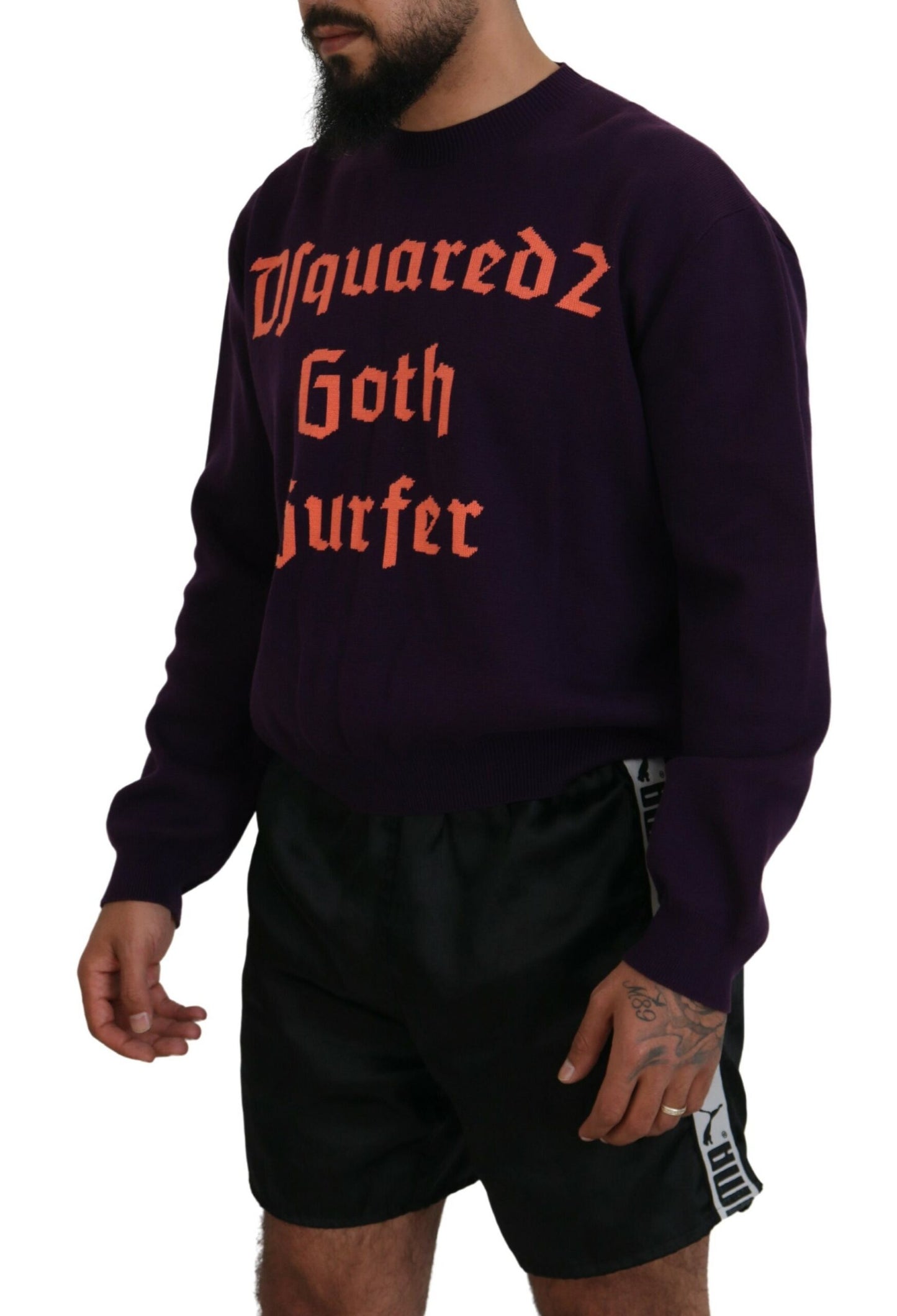 - Purple Cotton Printed Men Pullover Sweater
