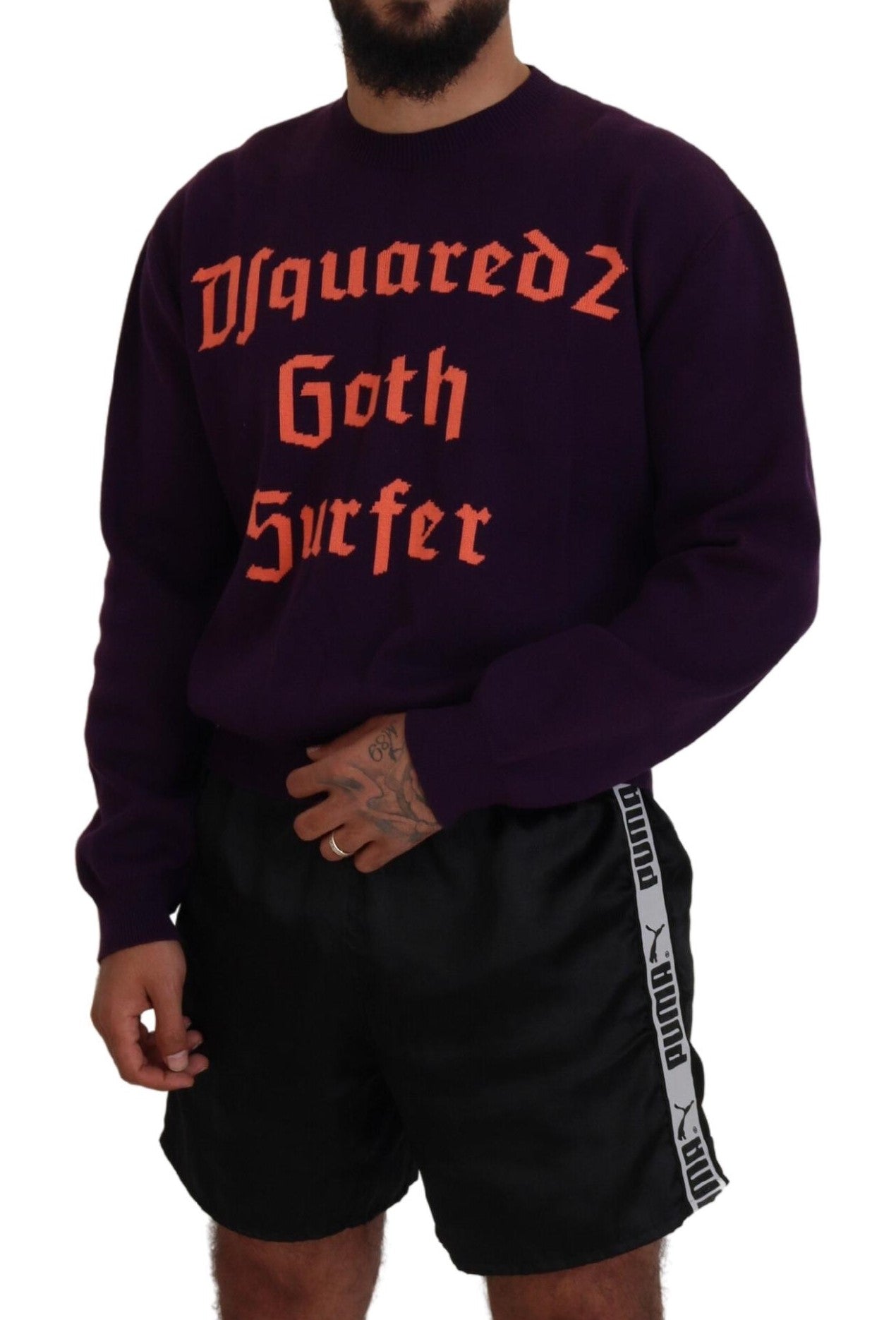 - Purple Cotton Printed Men Pullover Sweater