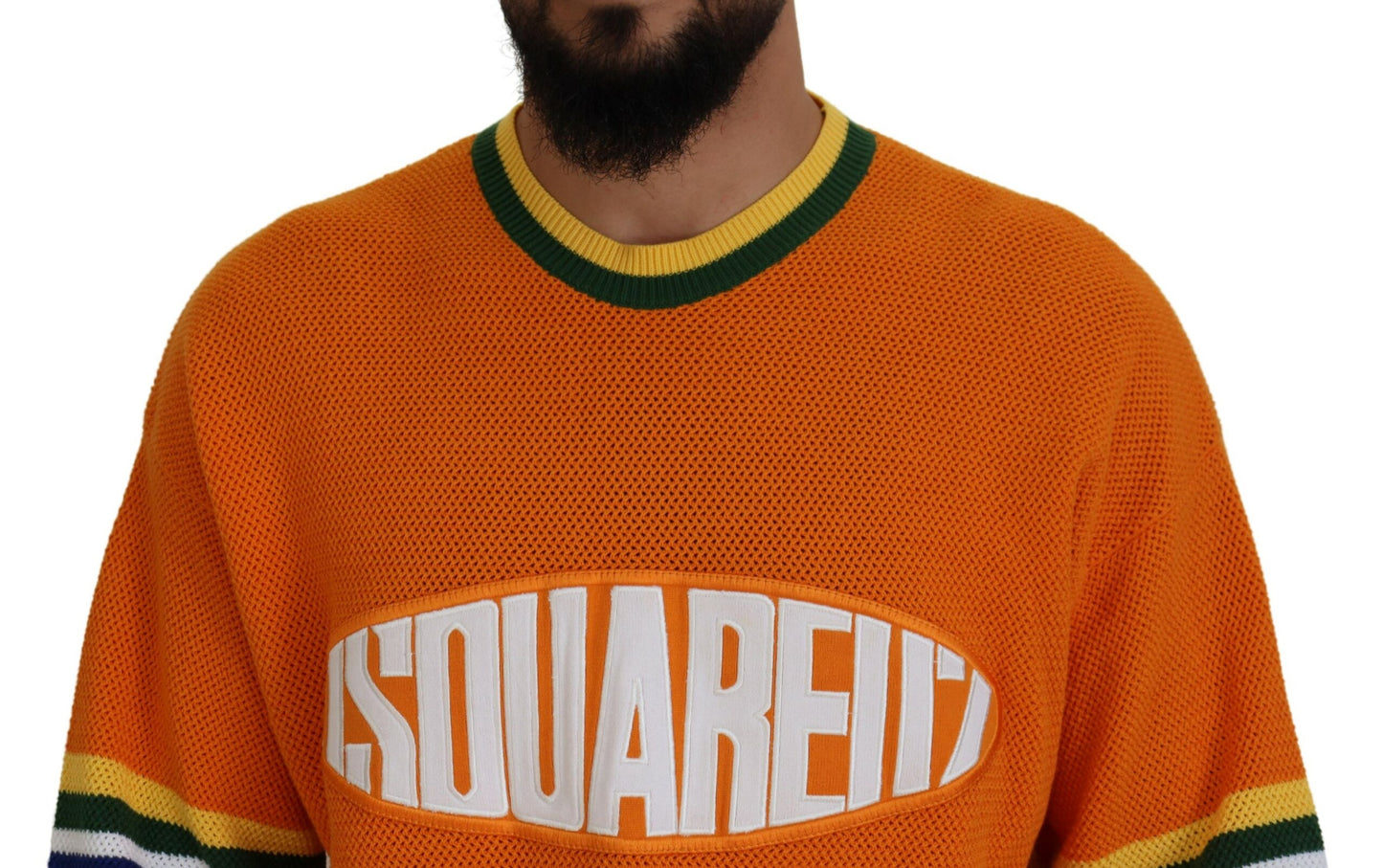 - Orange Printed Long Sleeves Men Pullover Sweater