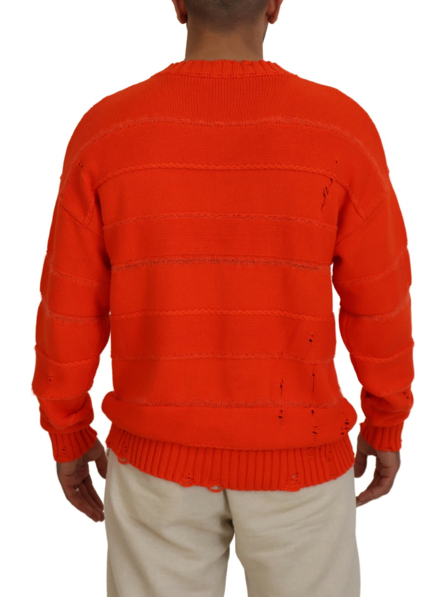 - Orange Cotton Long Sleeves Men Pullover Sweater