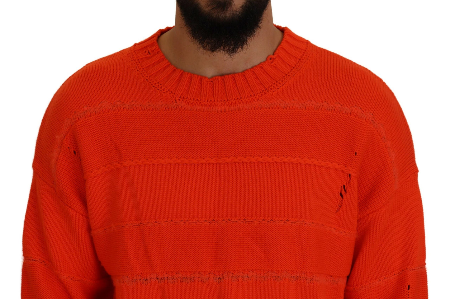 - Orange Cotton Long Sleeves Men Pullover Sweater