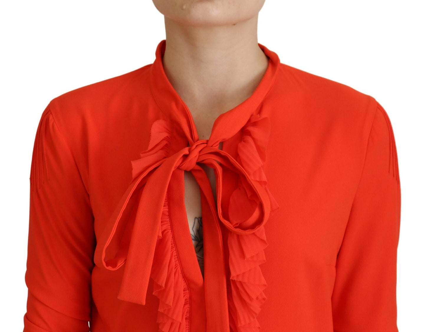 - Red Polyester Long Sleeves Pleated Midi Dress
