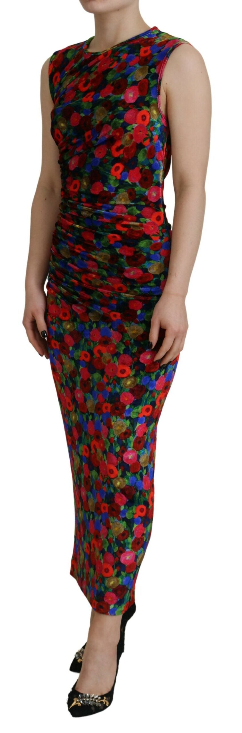 - Multicolor Floral Bodycon Ruched Maxi Dress