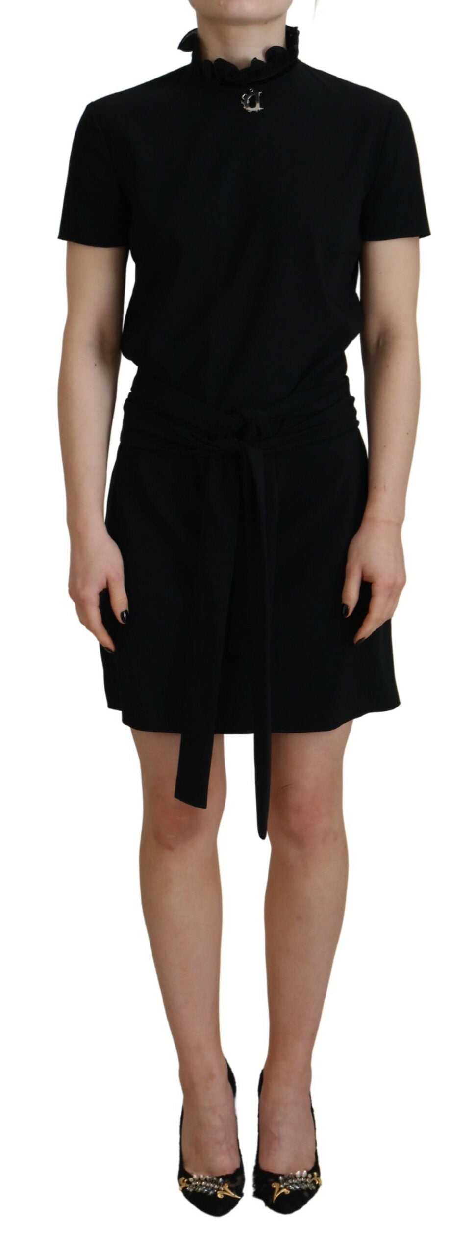 - Black Polyester Short Sleeves Sheath Mini Dress