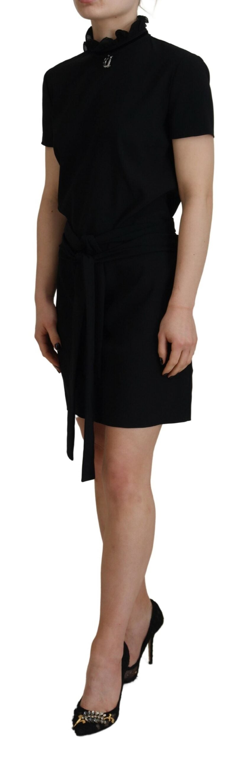 - Black Polyester Short Sleeves Sheath Mini Dress