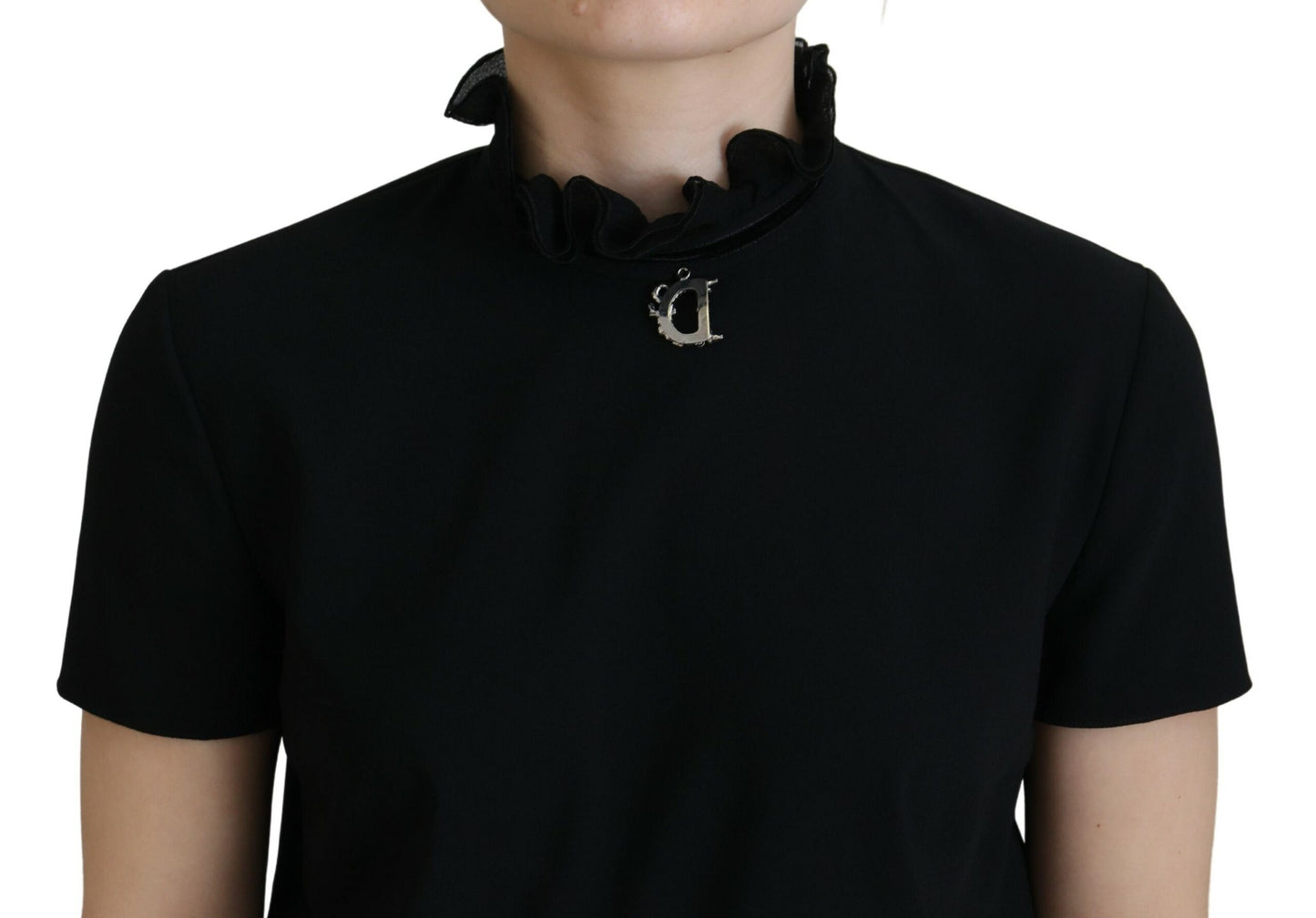 - Black Polyester Short Sleeves Sheath Mini Dress