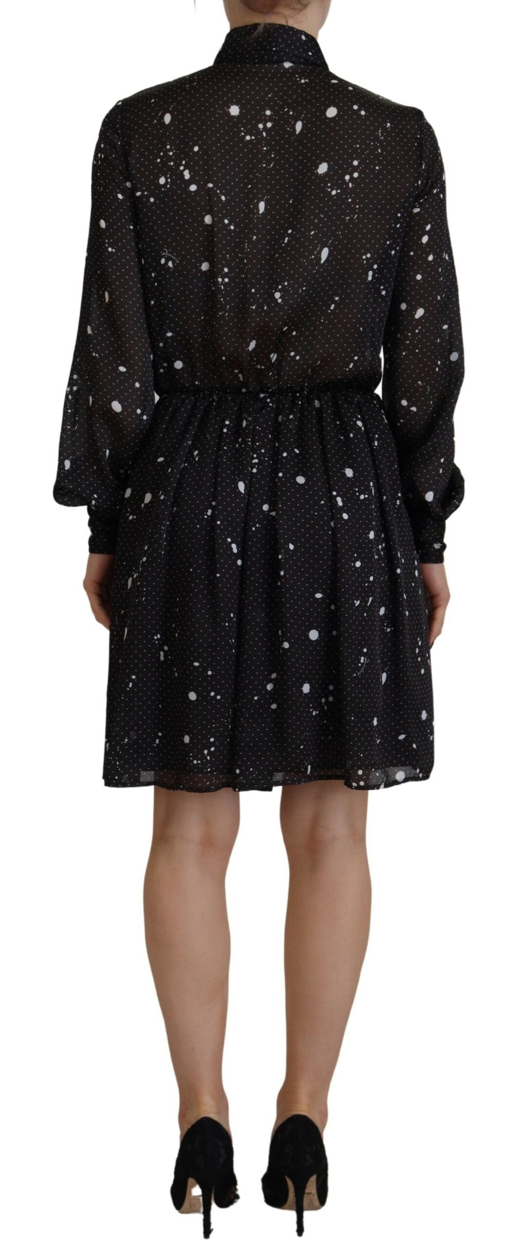 - Black Polka Dot Long Sleeves Button Down Dress