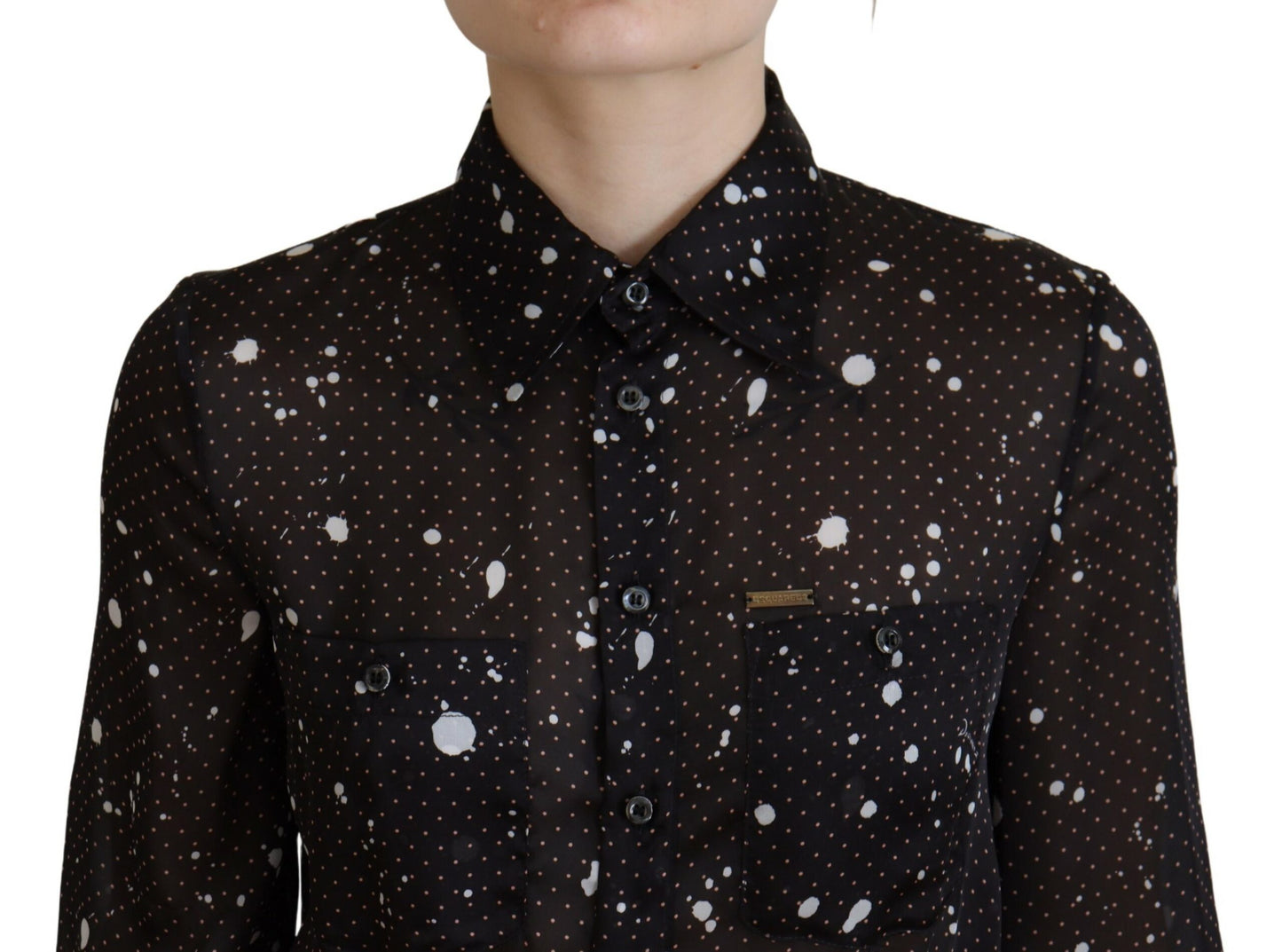 - Black Polka Dot Long Sleeves Button Down Dress