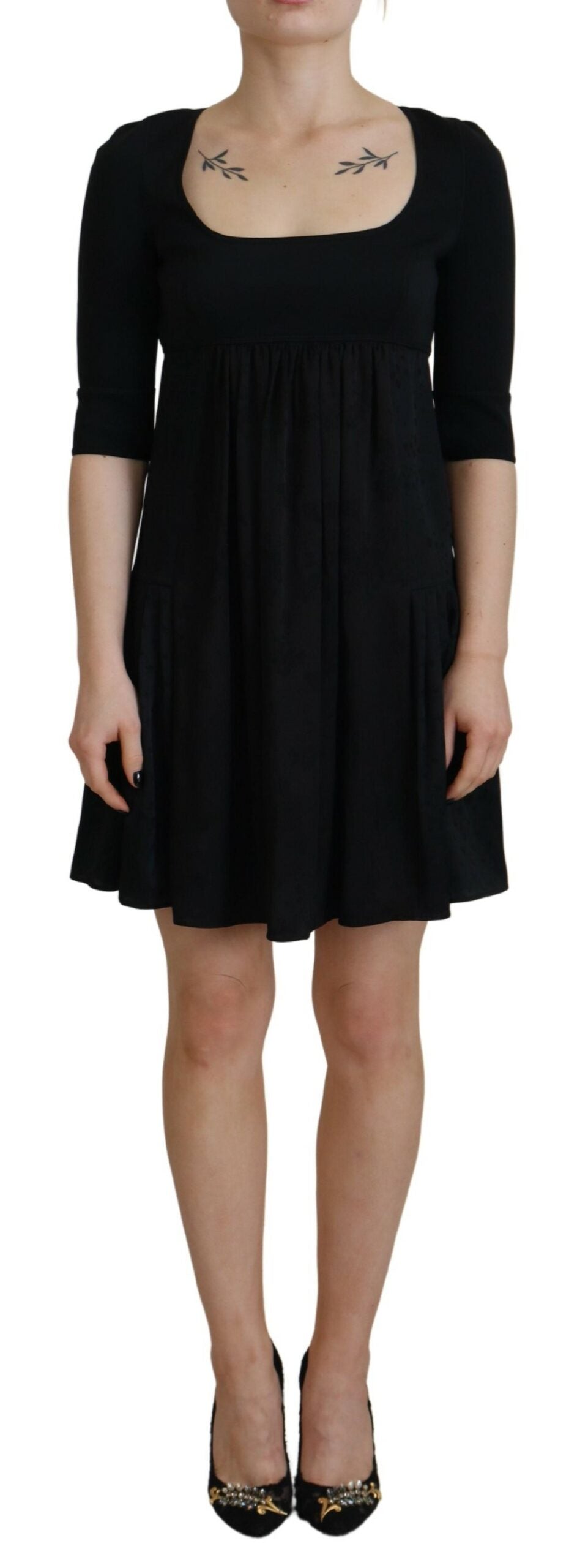 - Black Acetate Short Sleeves A-line Sheath Dress