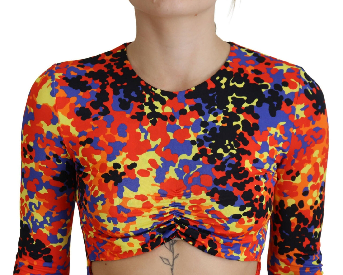 - Multicolor Batik Open Belly Long Sleeves Dress
