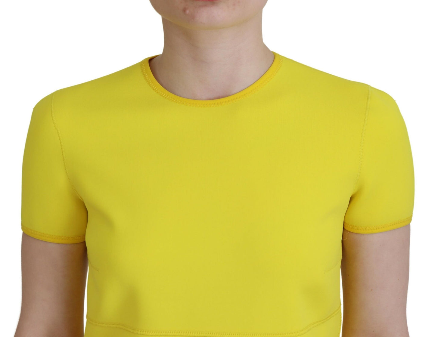 - Yellow Nylon Short Sleeves Round Neck Mini Dress