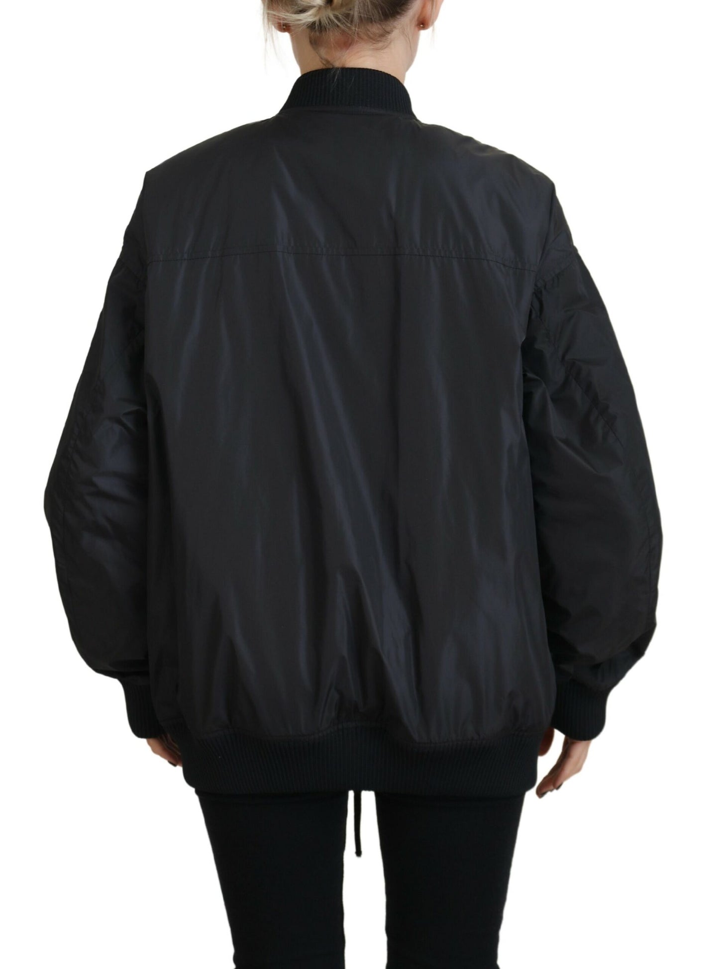 - Black Logo Print Full Zip Women Bomber Jacket