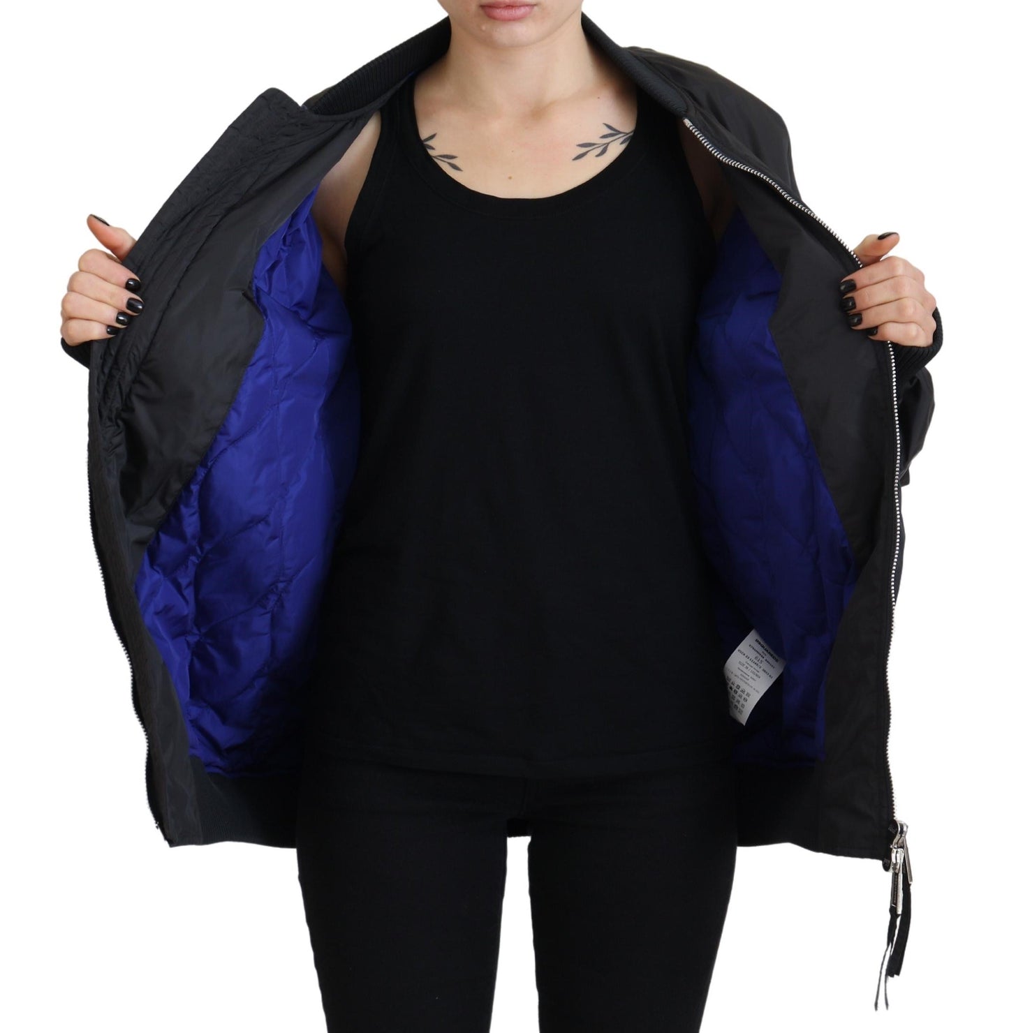 - Black Logo Print Full Zip Women Bomber Jacket
