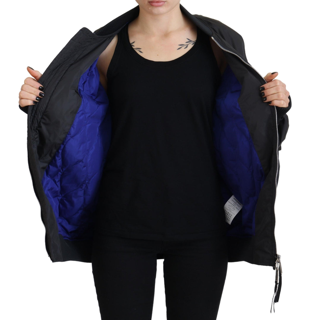 Dsquared2 Black Logo Print Full Zip Women Bomber Jacket