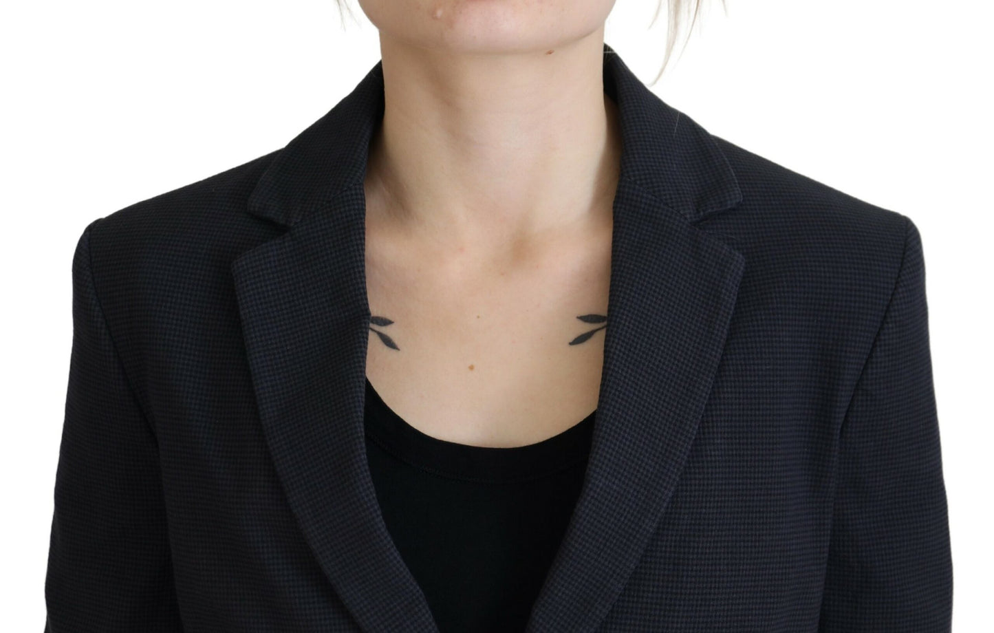 - Black Cotton Cropped Button Blazer Jacket