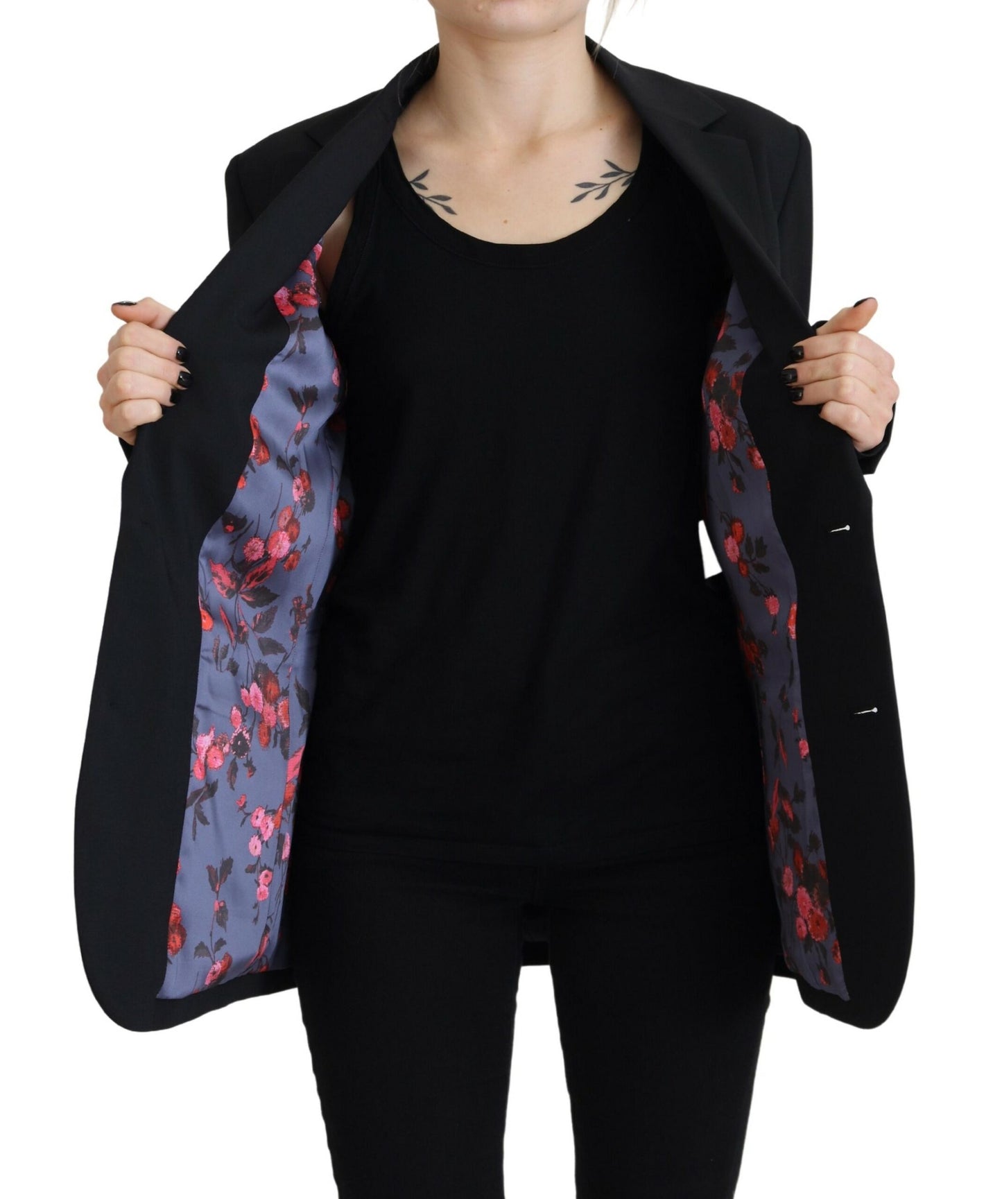 - Black Flower Single Breasted Coat Blazer