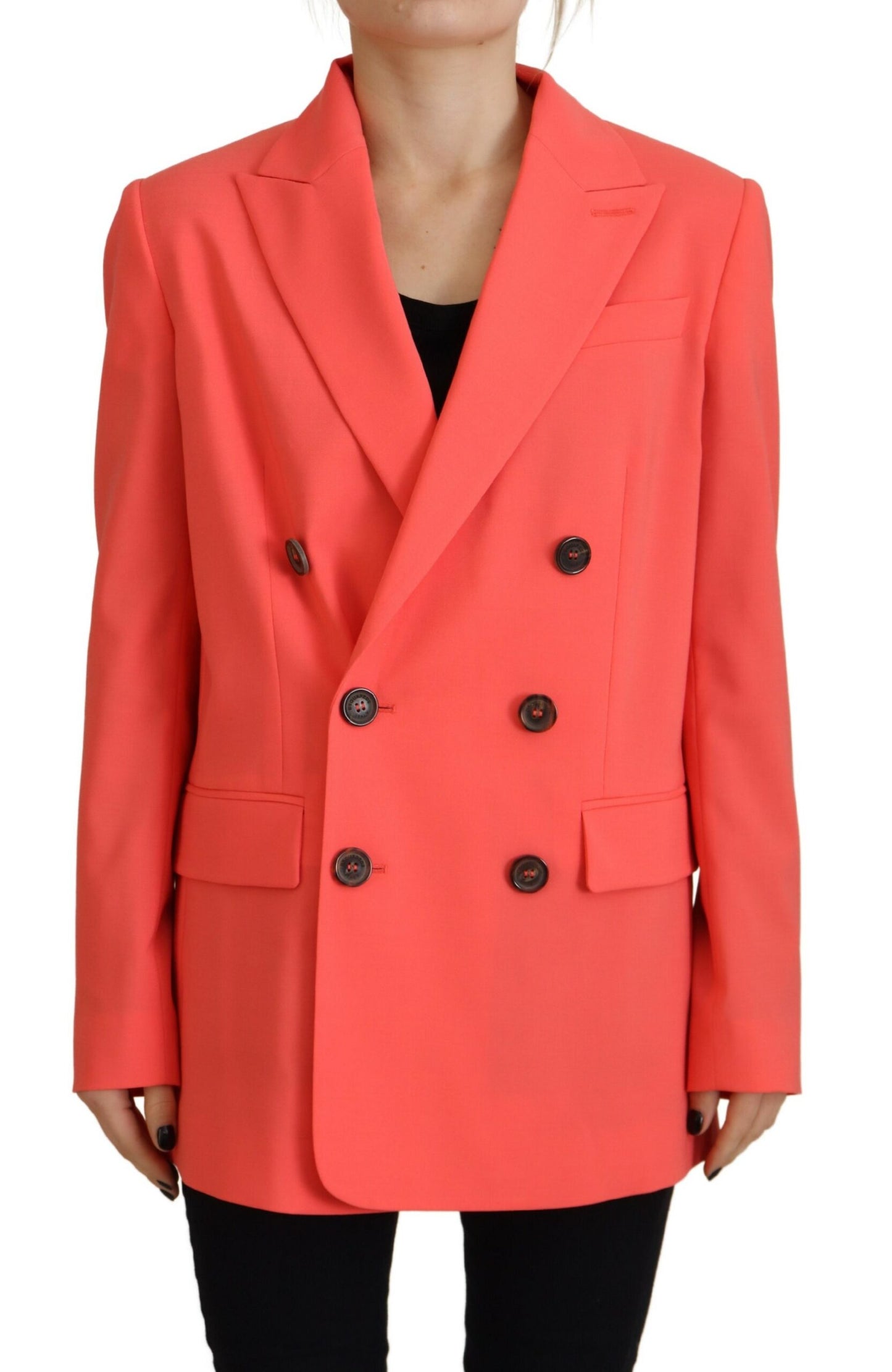 - Pink Double Breasted Coat Blazer Jacket
