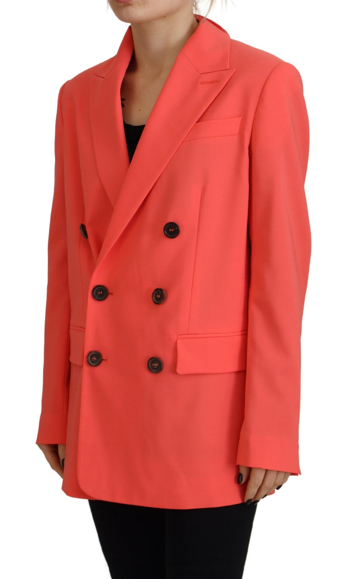 - Pink Double Breasted Coat Blazer Jacket