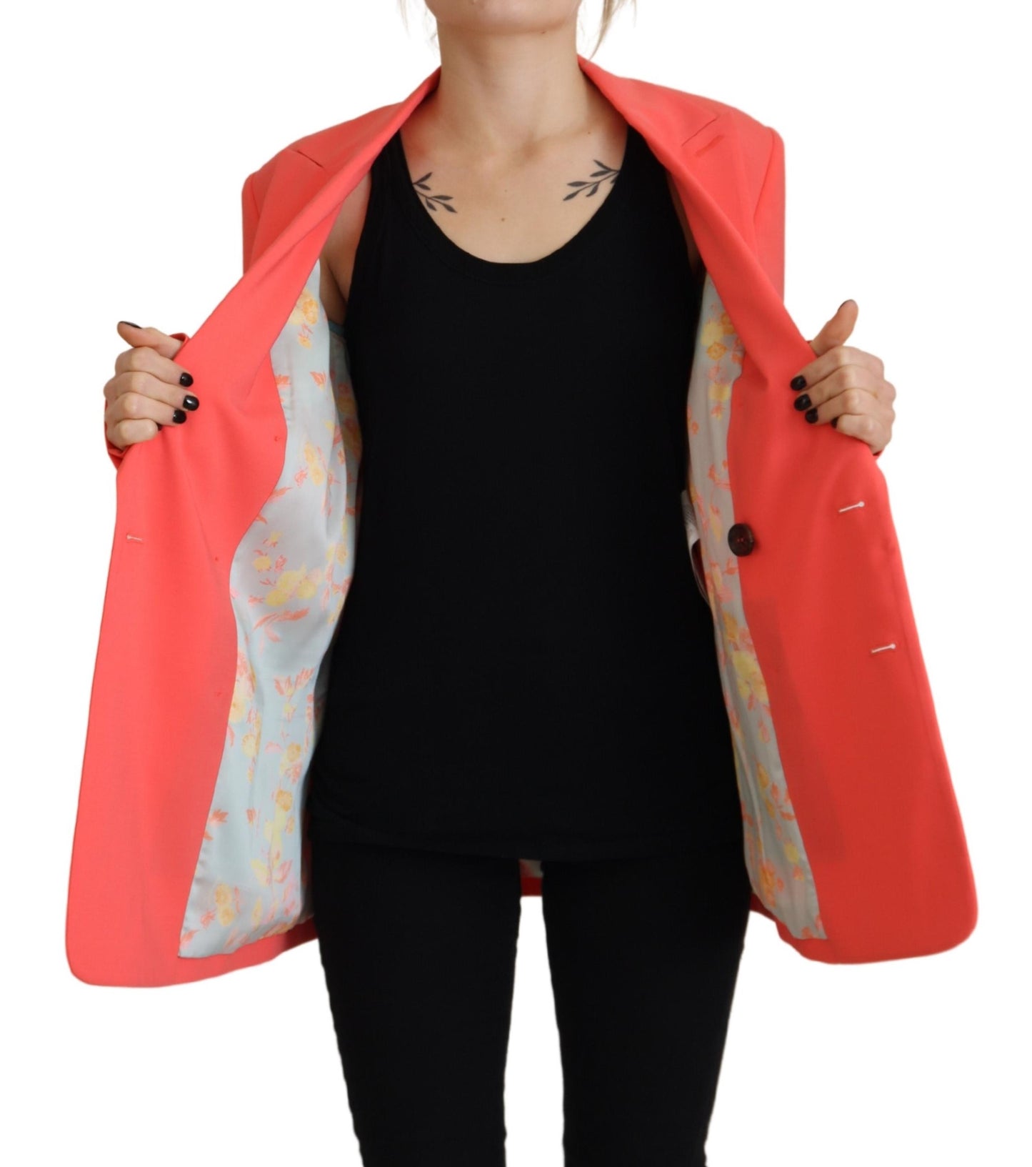- Pink Double Breasted Coat Blazer Jacket