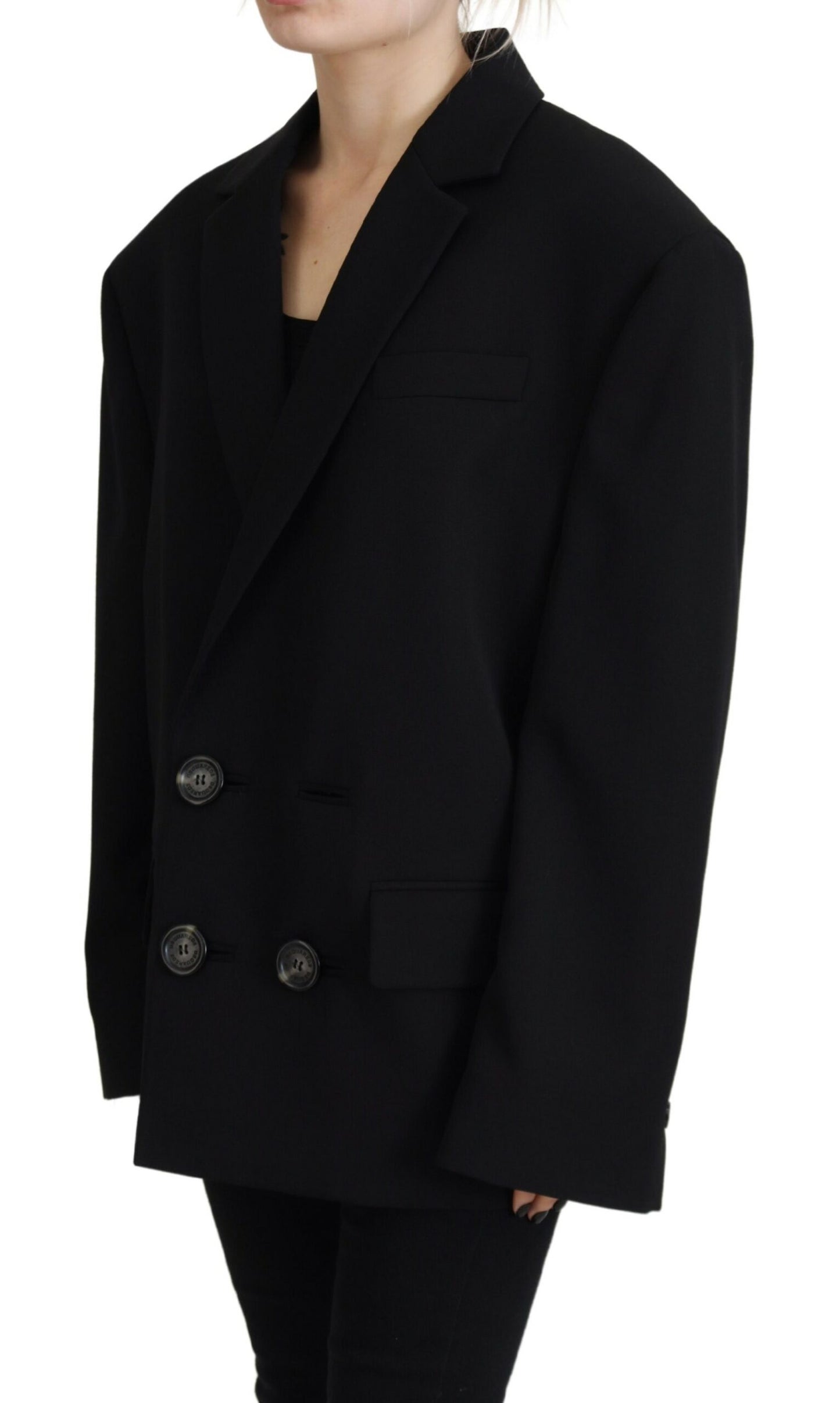 - Black Double Breasted Coat Blazer Jacket