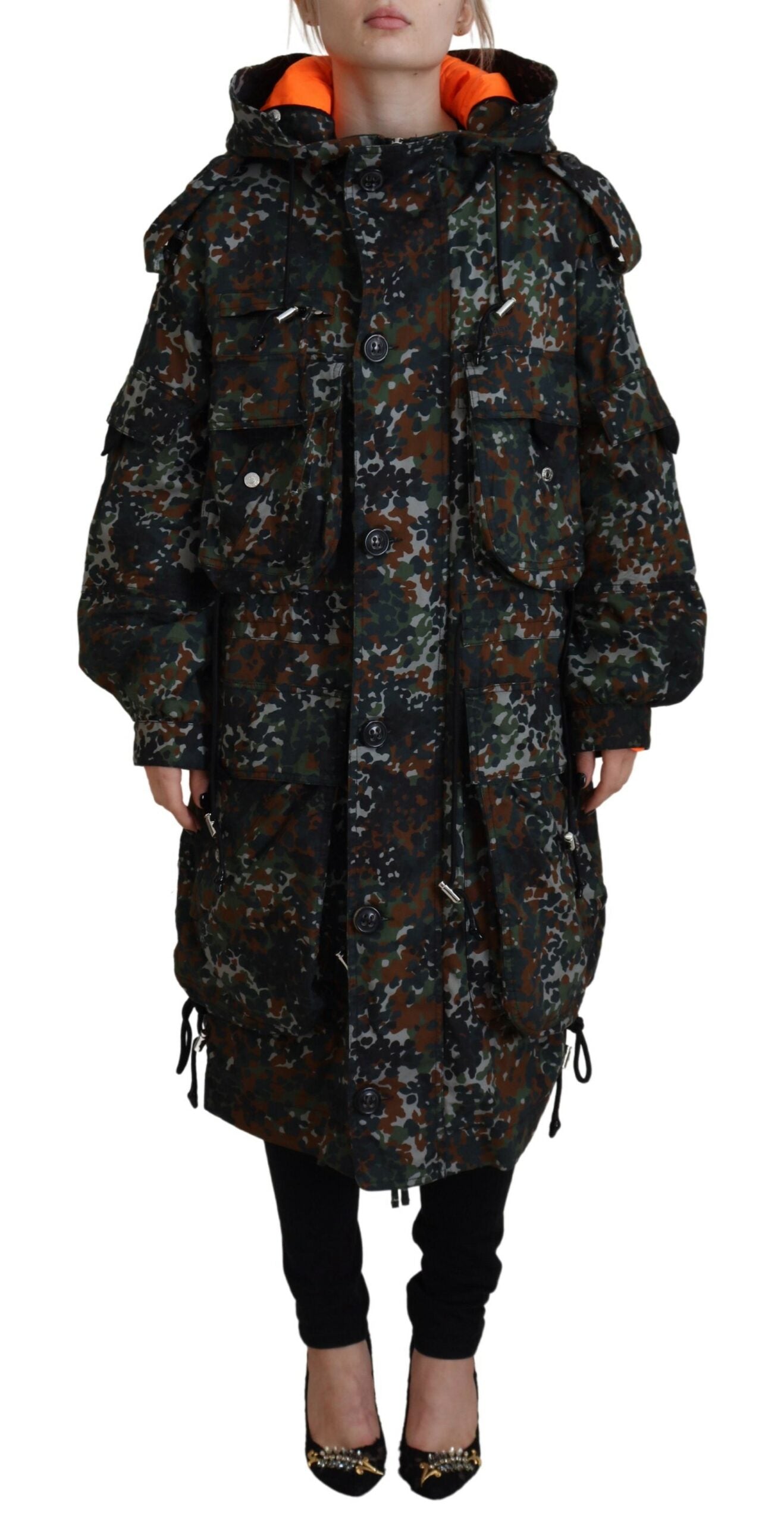 - Green Hooded Goth Camouflage Print Parka Coat Jacket