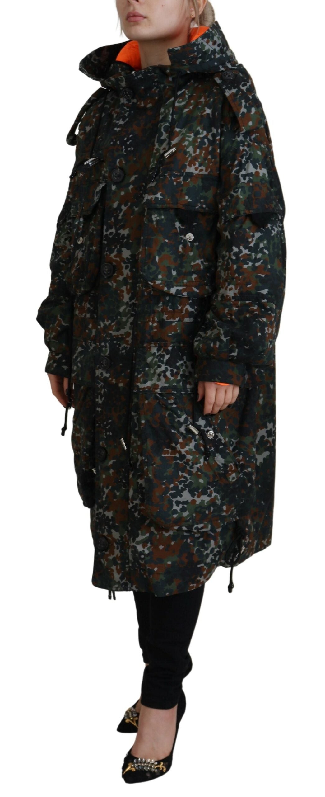 - Green Hooded Goth Camouflage Print Parka Coat Jacket