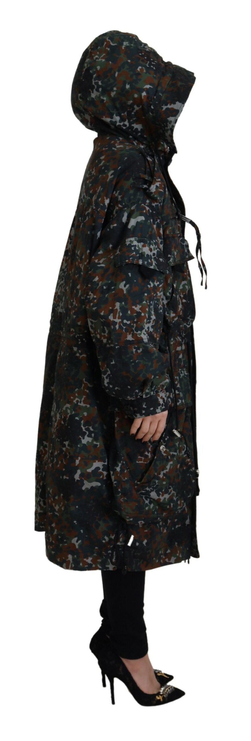 - Green Hooded Goth Camouflage Print Parka Coat Jacket