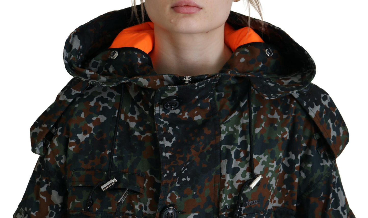 - Green Hooded Goth Camouflage Print Parka Coat Jacket