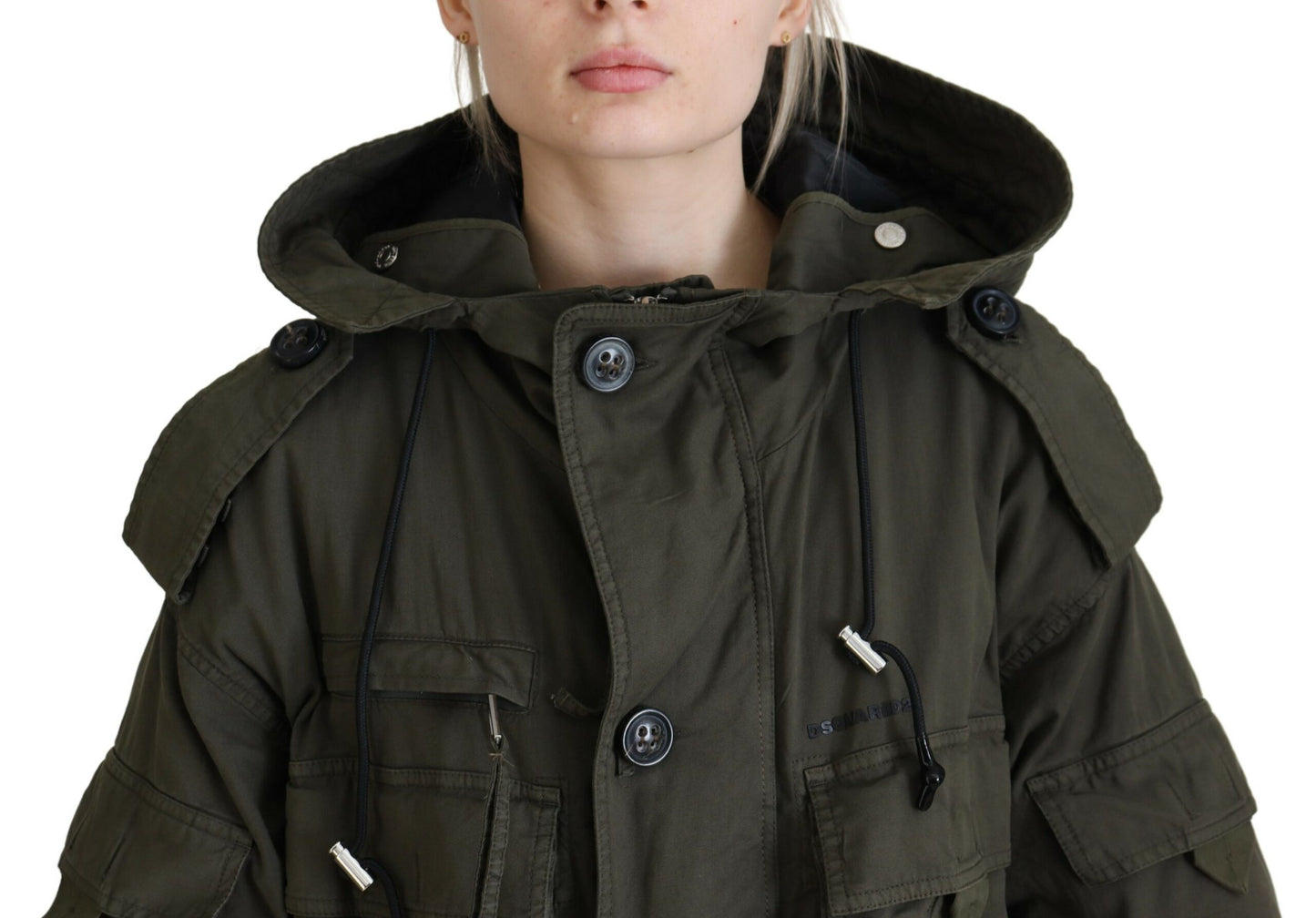 - Green Hooded Full Zip Long Parka Coat Jacket