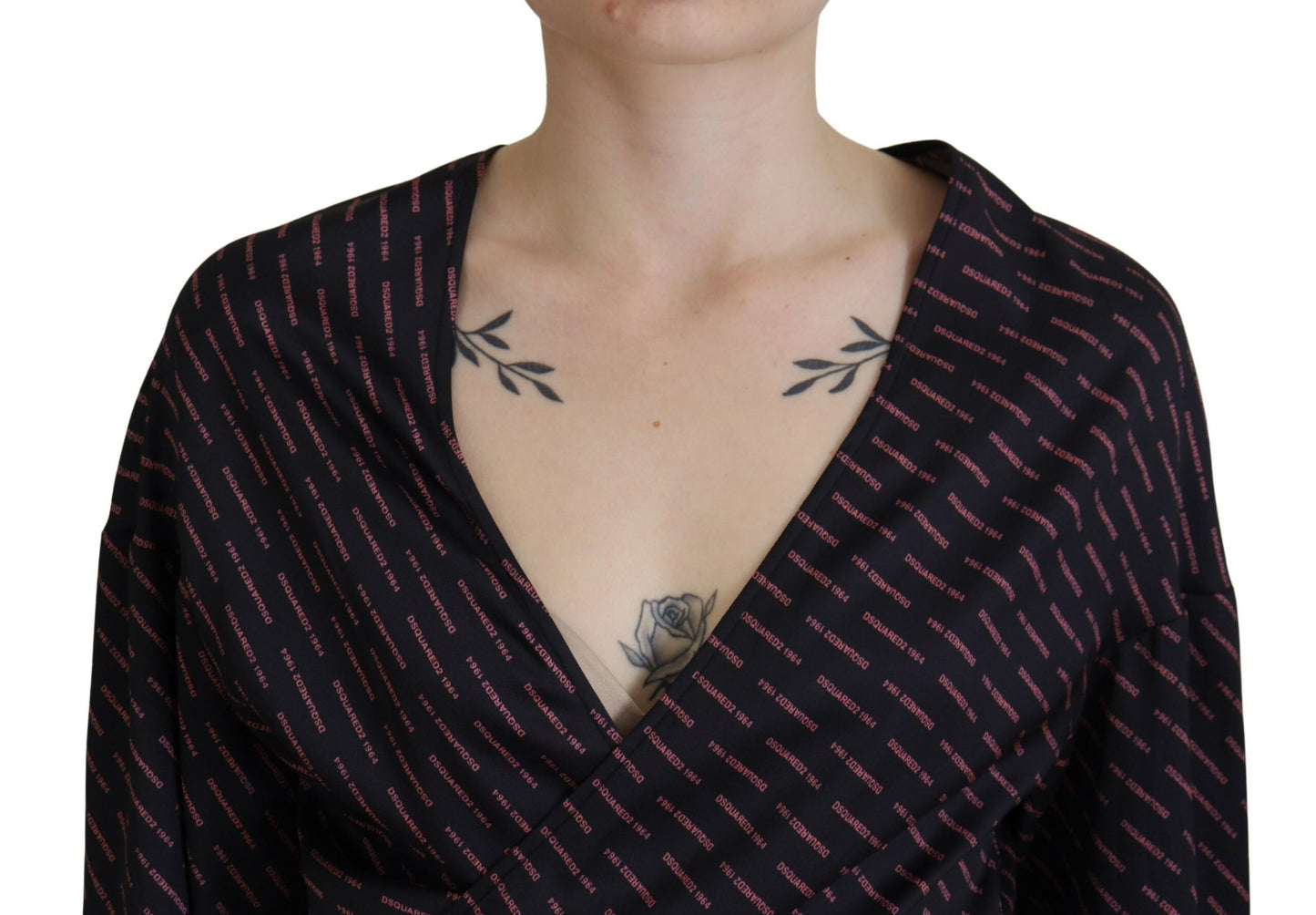 - Black Polyester Cropped Logo Printed Blouse Top