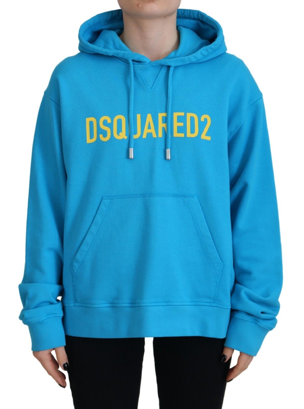 - Blue Logo Print Cotton Hoodie Sweatshirt Sweater