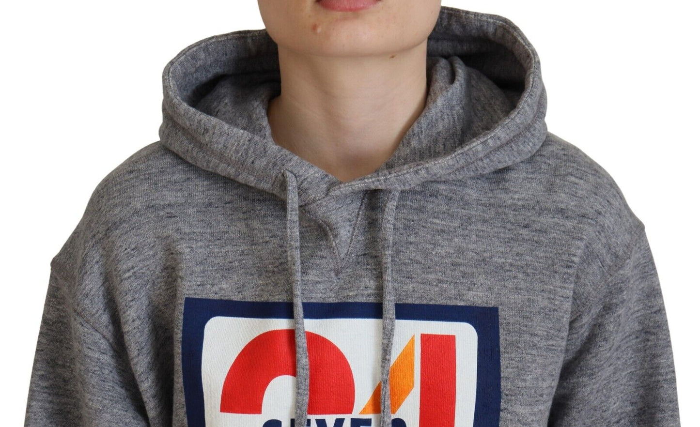 - Gray Logo Print Cotton Hoodie Sweatshirt Sweater