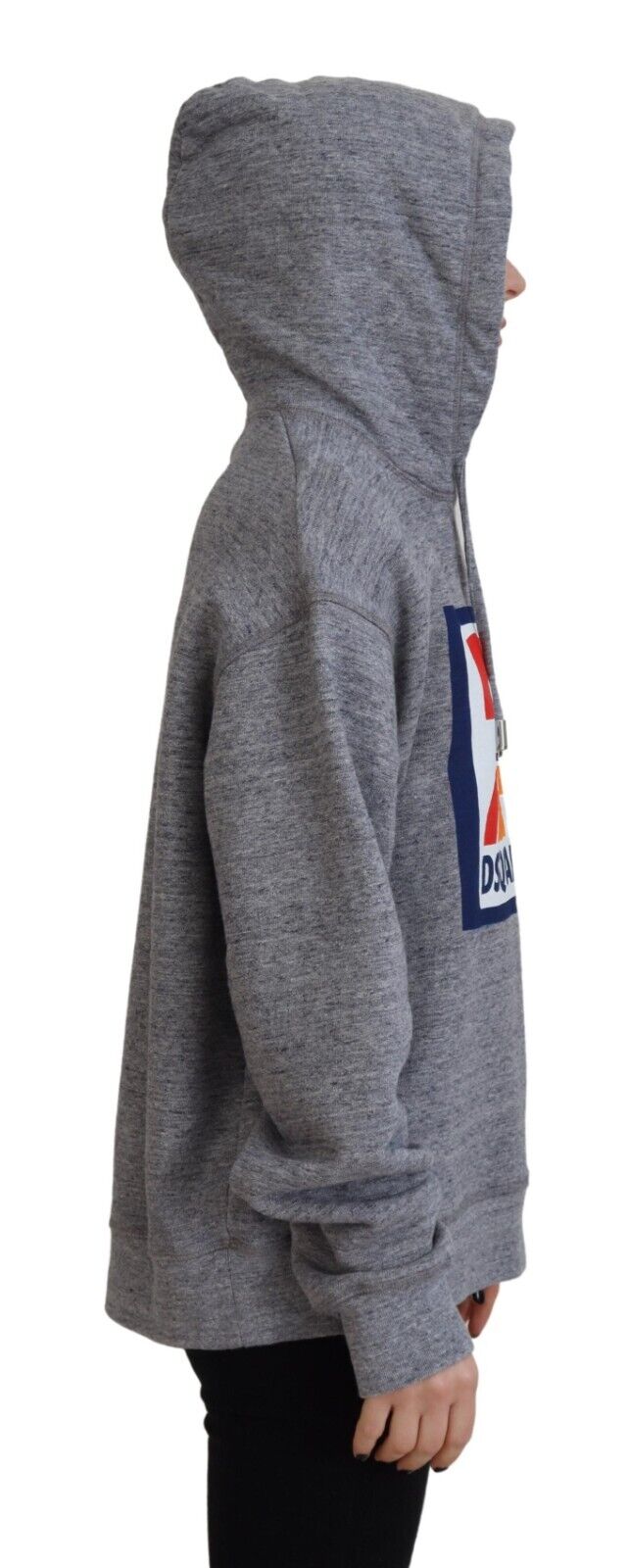 - Gray Logo Print Cotton Hoodie Sweatshirt Sweater