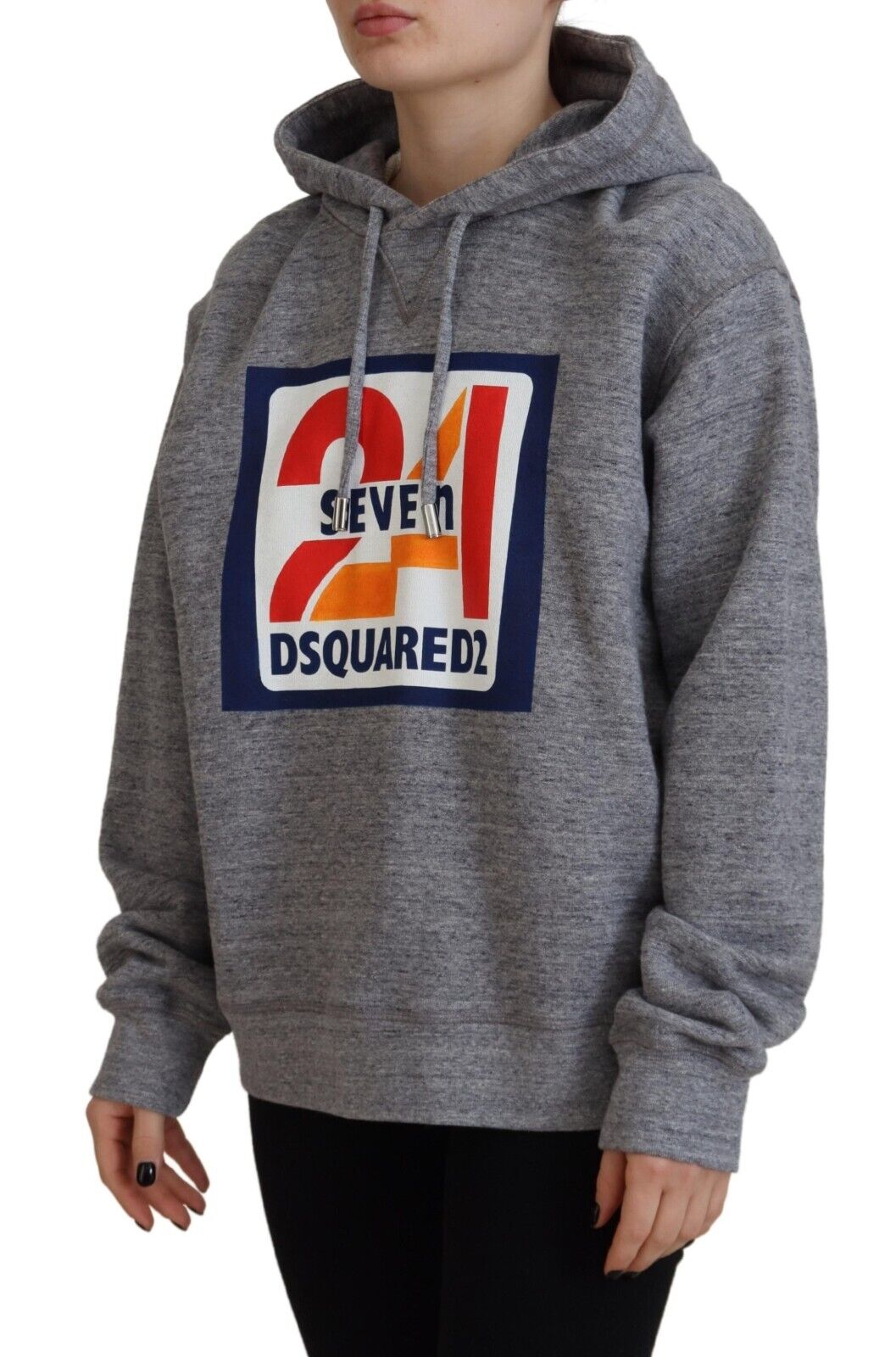 - Gray Logo Print Cotton Hoodie Sweatshirt Sweater