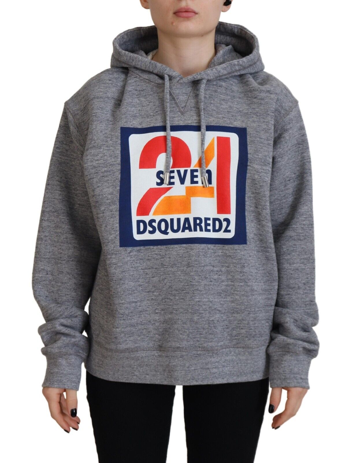 - Gray Logo Print Cotton Hoodie Sweatshirt Sweater