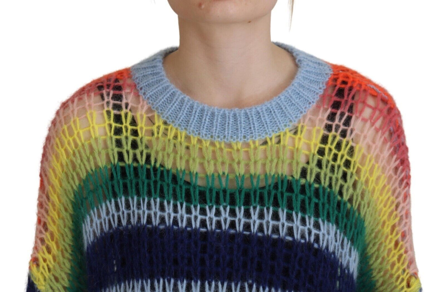 - Multicolor Knitted Mohair Crewneck Pullover Sweater