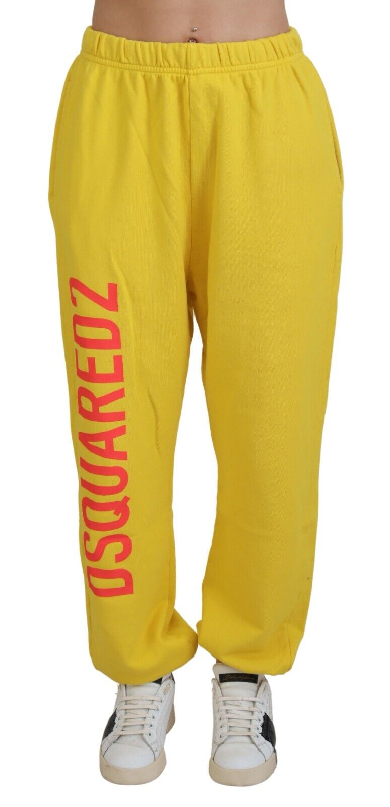 - Yellow Mid Waist Logo Print Jogger Trouser Pants