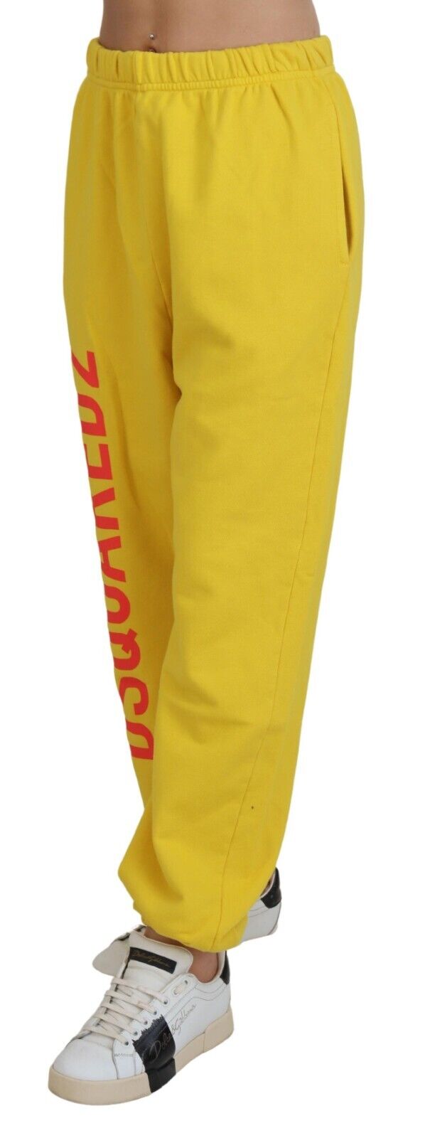 - Yellow Mid Waist Logo Print Jogger Trouser Pants