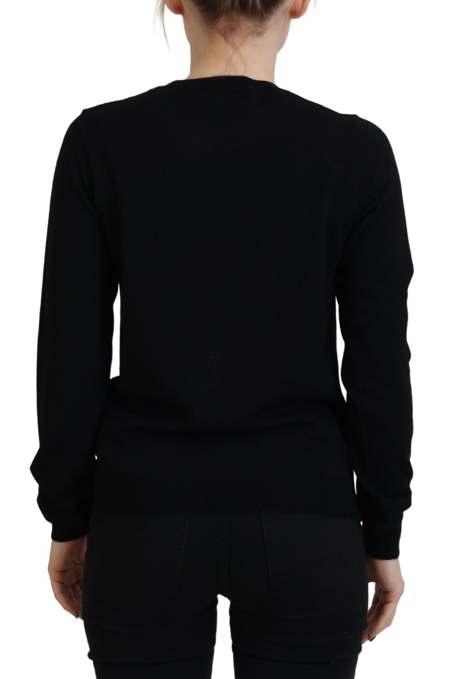 - Black Virgin Wool Logo Print Long Sleeves Sweater