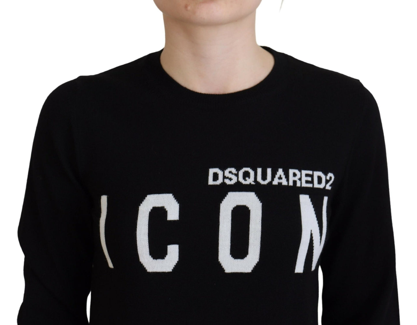 - Black Virgin Wool Logo Print Long Sleeves Sweater