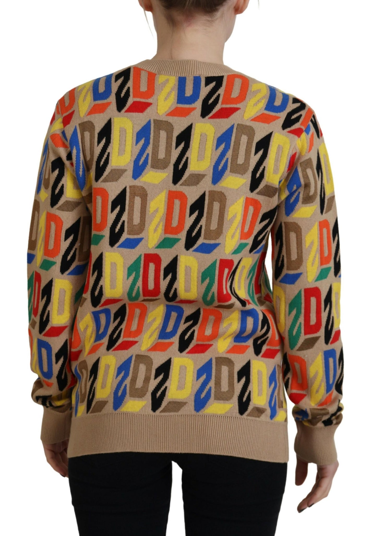 - Brown Cotton Long Sleeve Crew Neck Printed Sweater