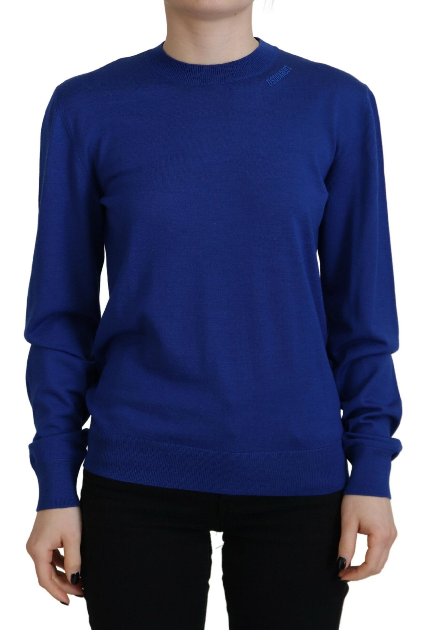 - Blue Long Sleeve Crew Neck Casual Sweater