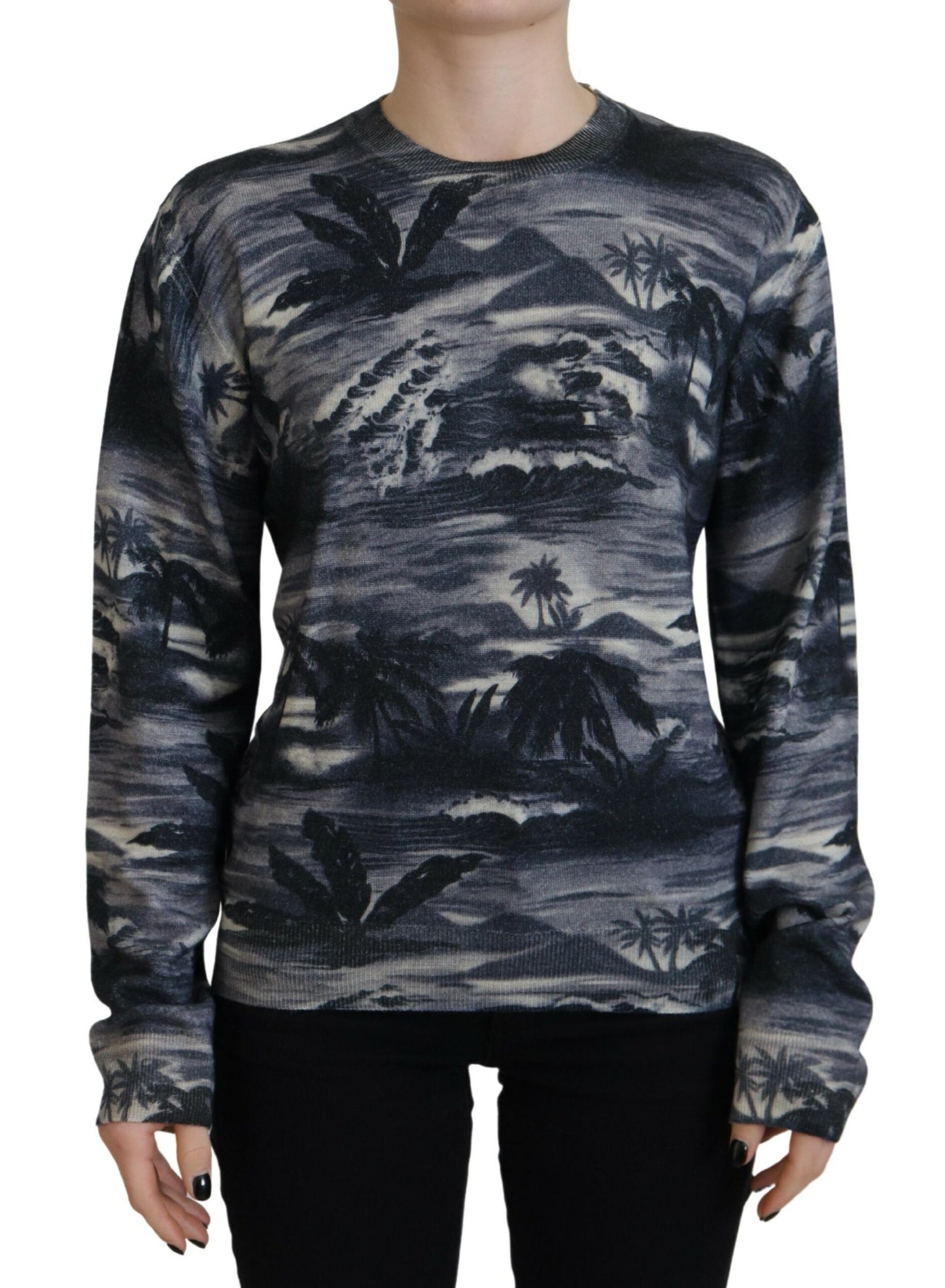 - Black Long Sleeve Thunder Sky Print Casual Sweater