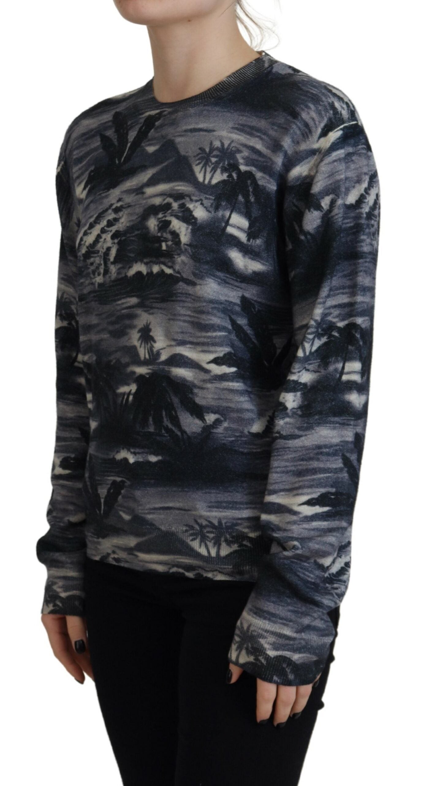 - Black Long Sleeve Thunder Sky Print Casual Sweater