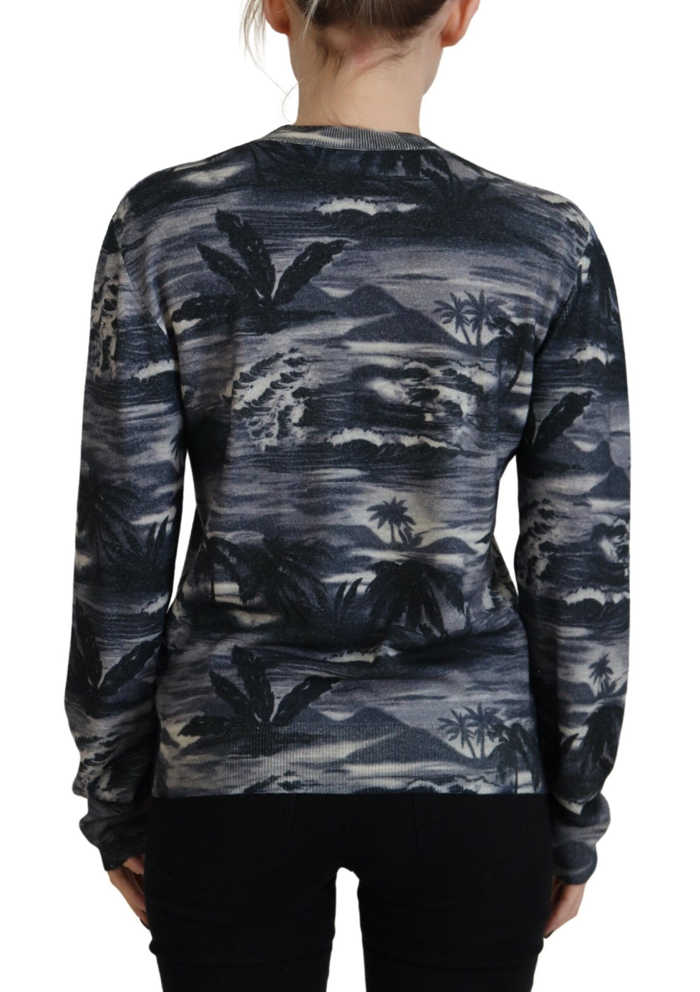 - Black Long Sleeve Thunder Sky Print Casual Sweater