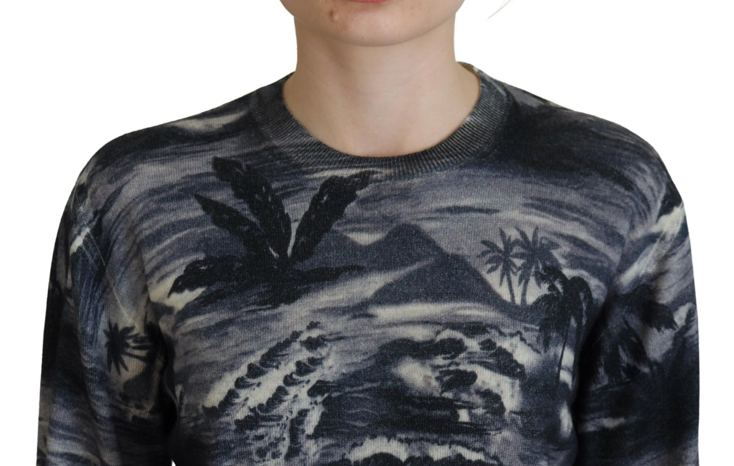 - Black Long Sleeve Thunder Sky Print Casual Sweater