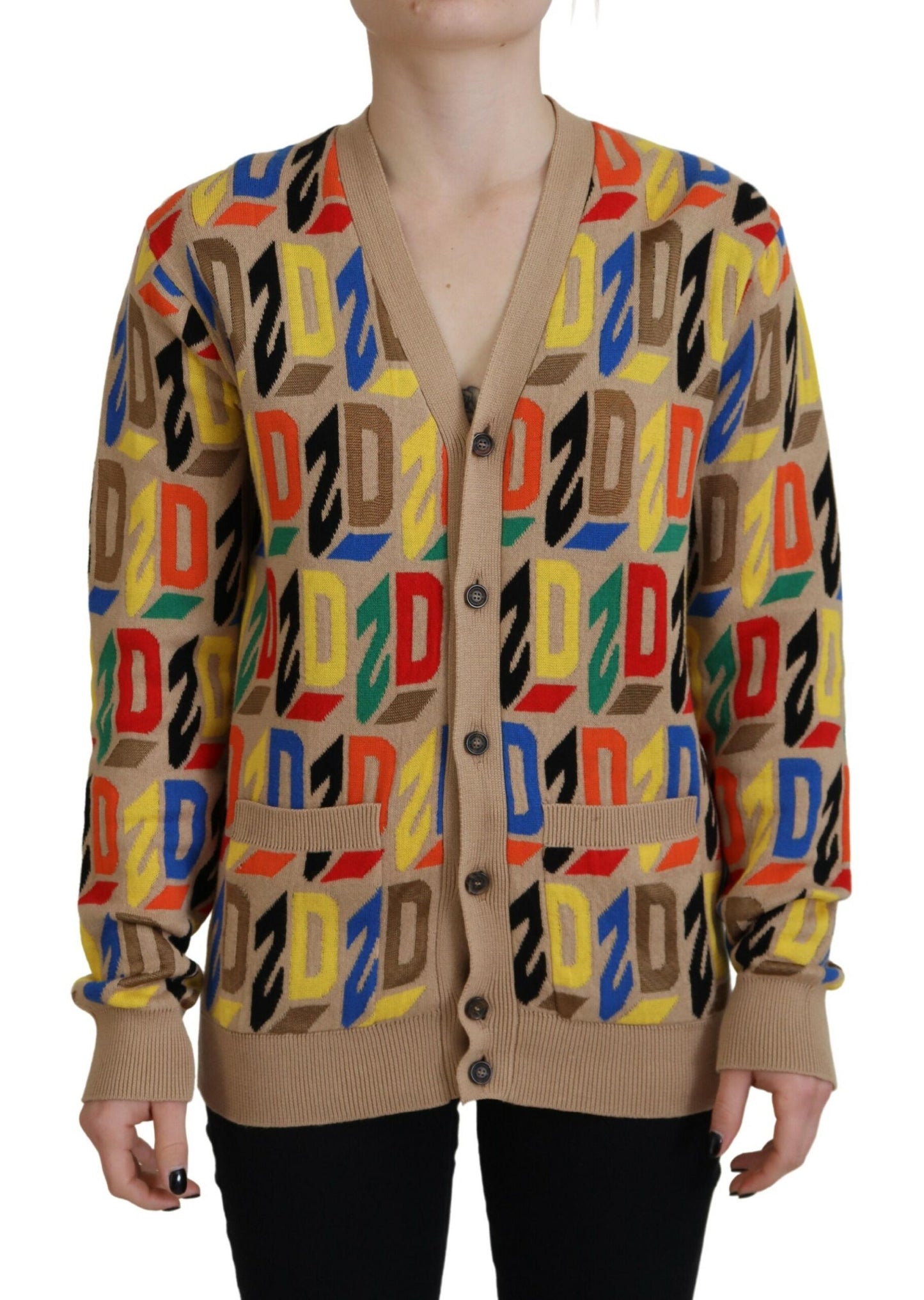 - Brown Logo Long Sleeve Women Cardigan Sweater