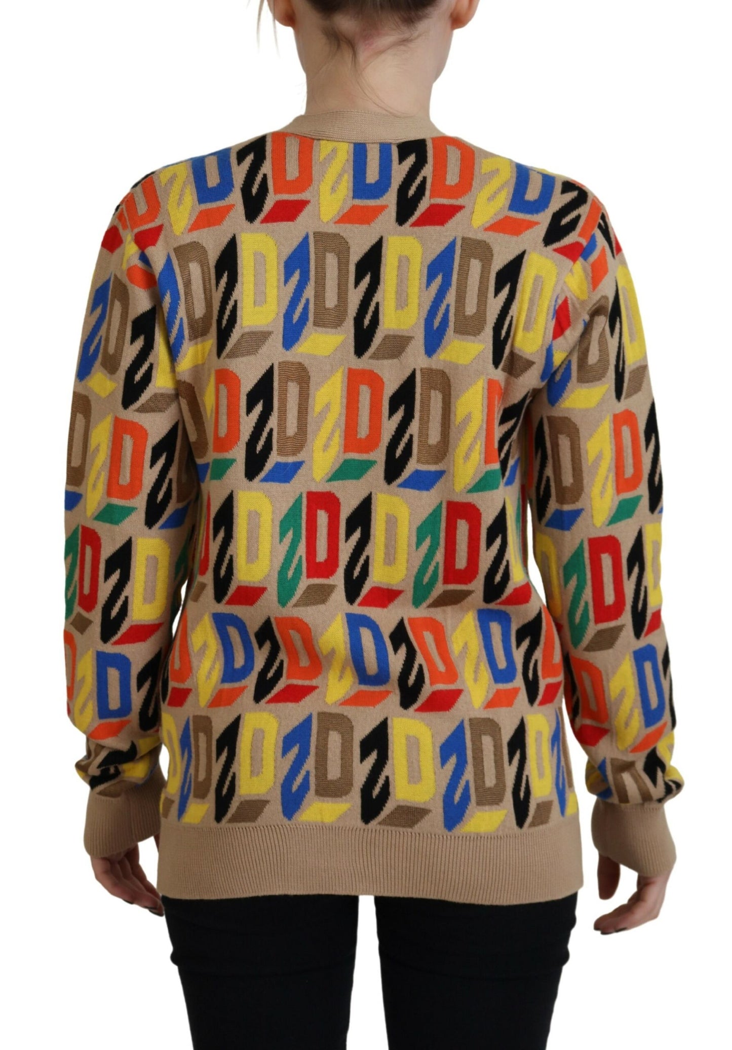 - Brown Logo Long Sleeve Women Cardigan Sweater