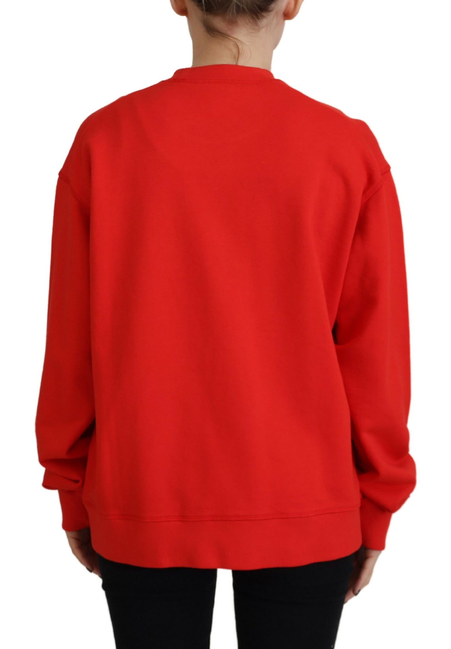 - Red Cotton Printed Crew Neck Long Sleeve Sweater