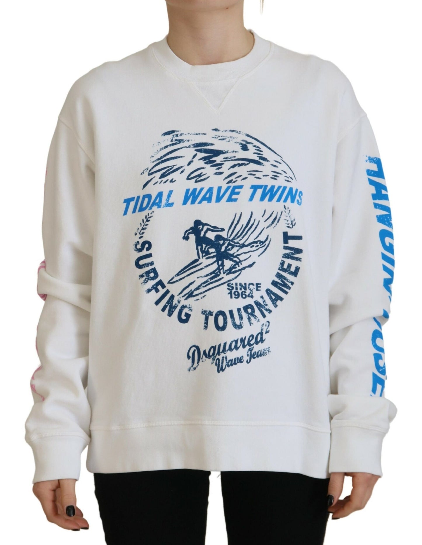 - White Cotton Printed Women Long Sleeve Sweater